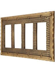 Bungalow Style Quad GFI Outlet Cover Plate In Antique Brass.